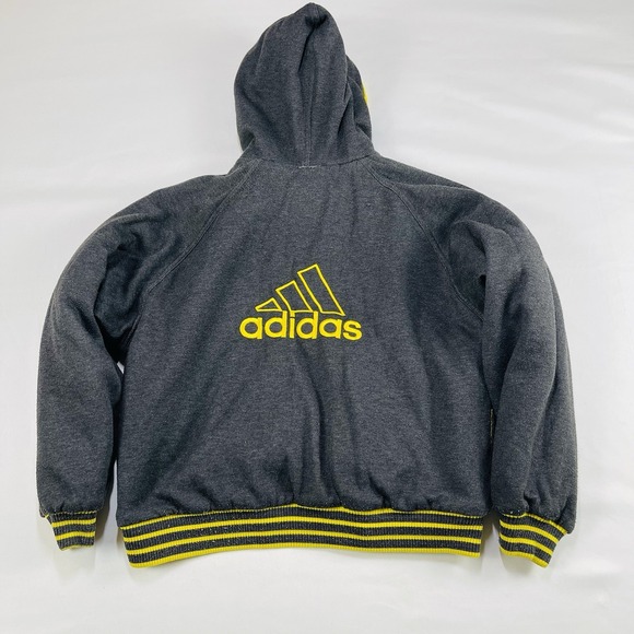 Vintage Adidas Reversible Fleece Puffer Jacket Mens Medium Yellow Gray Full Zip - Picture 2 of 16